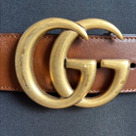 Gucci Brown Leather and Canvas Belt with Gold Buckle - Picture 2 of 8